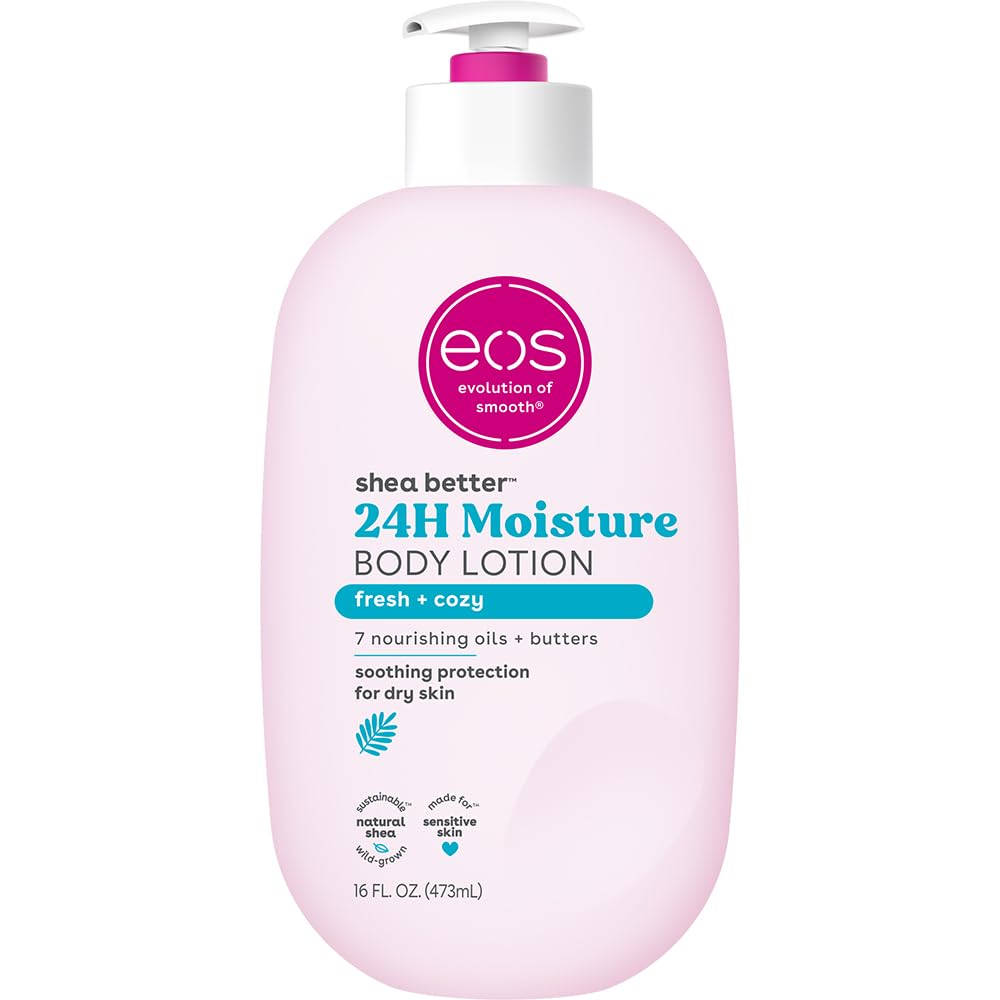 eos Shea Better Body Lotion Vanilla Cashmere, 24-Hour Moisture Skin Care, Lightweight & Non-Greasy, Natural Shea, Vegan, Vanilla Body Lotion, 16 fl oz