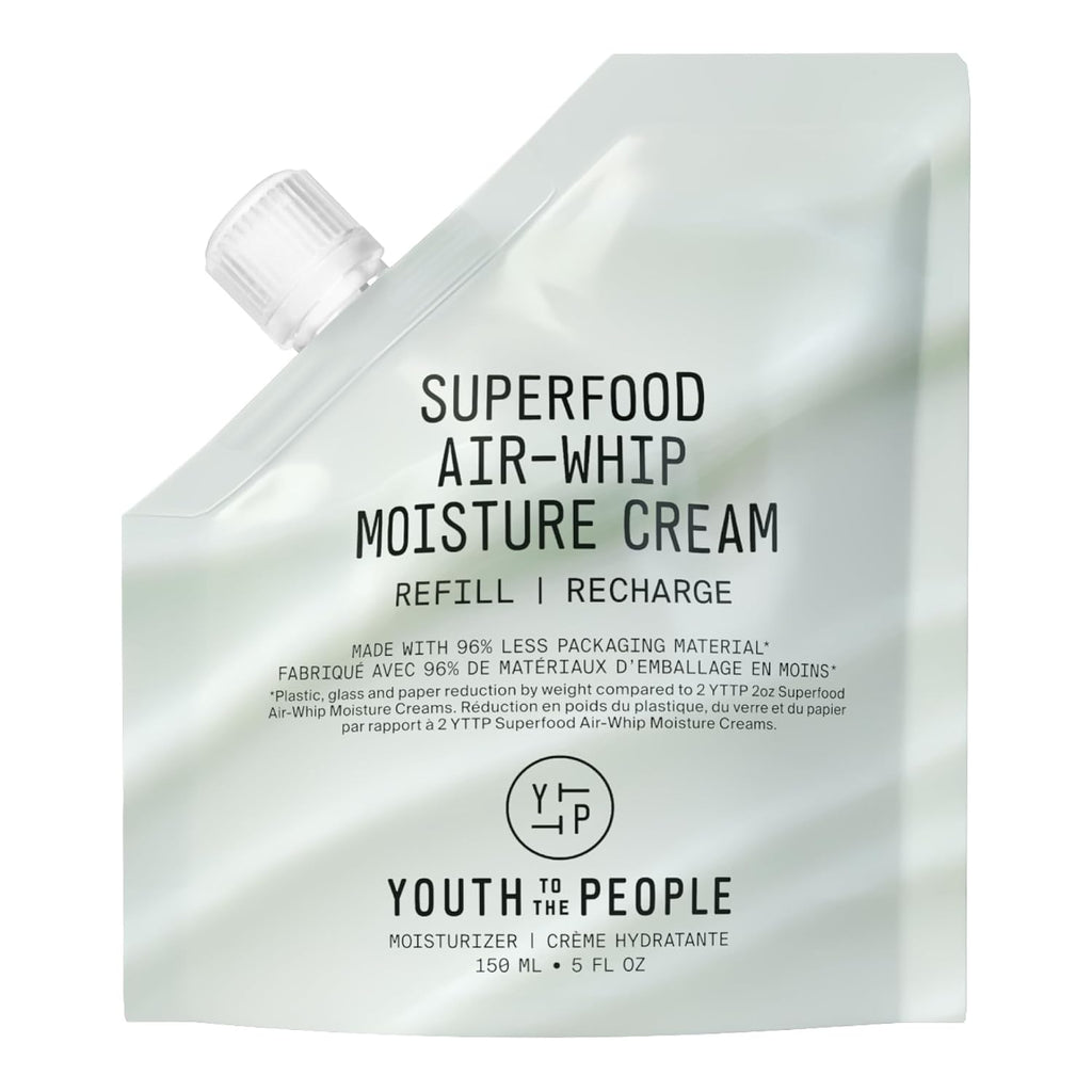 Youth To The People Superfood Air-Whip Moisture Cream Refill - Kale + Green Tea Hyaluronic Acid Face Moisturizer, Smooths + Hydrates Up to 48HR with Dewy Glow, Non-Greasy Lightweight Gel - 5.07 fl oz