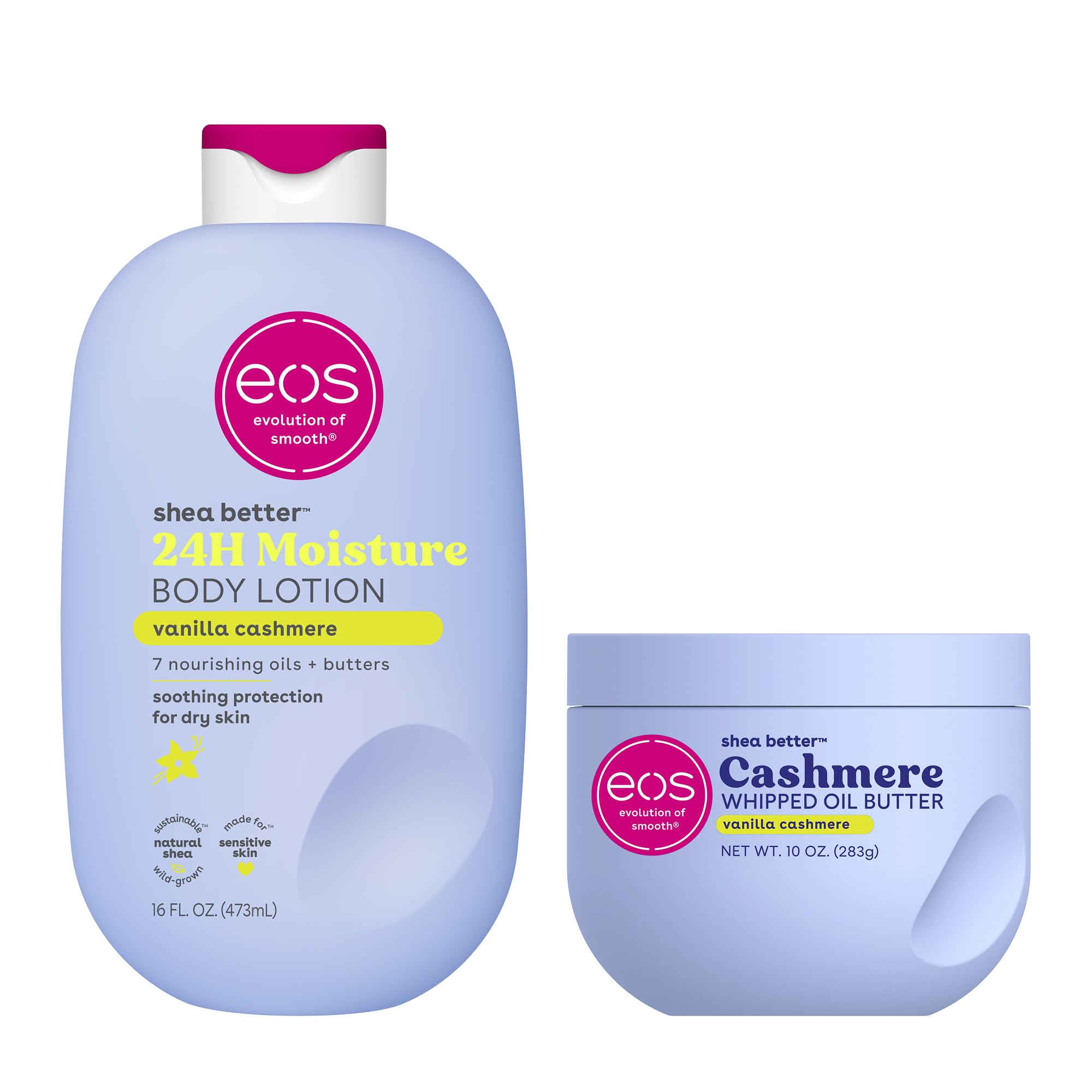 eos Shea Better Body Lotion Vanilla Cashmere, 24-Hour Moisture Skin Care, Lightweight & Non-Greasy, Natural Shea, Vegan, Vanilla Body Lotion, 16 fl oz