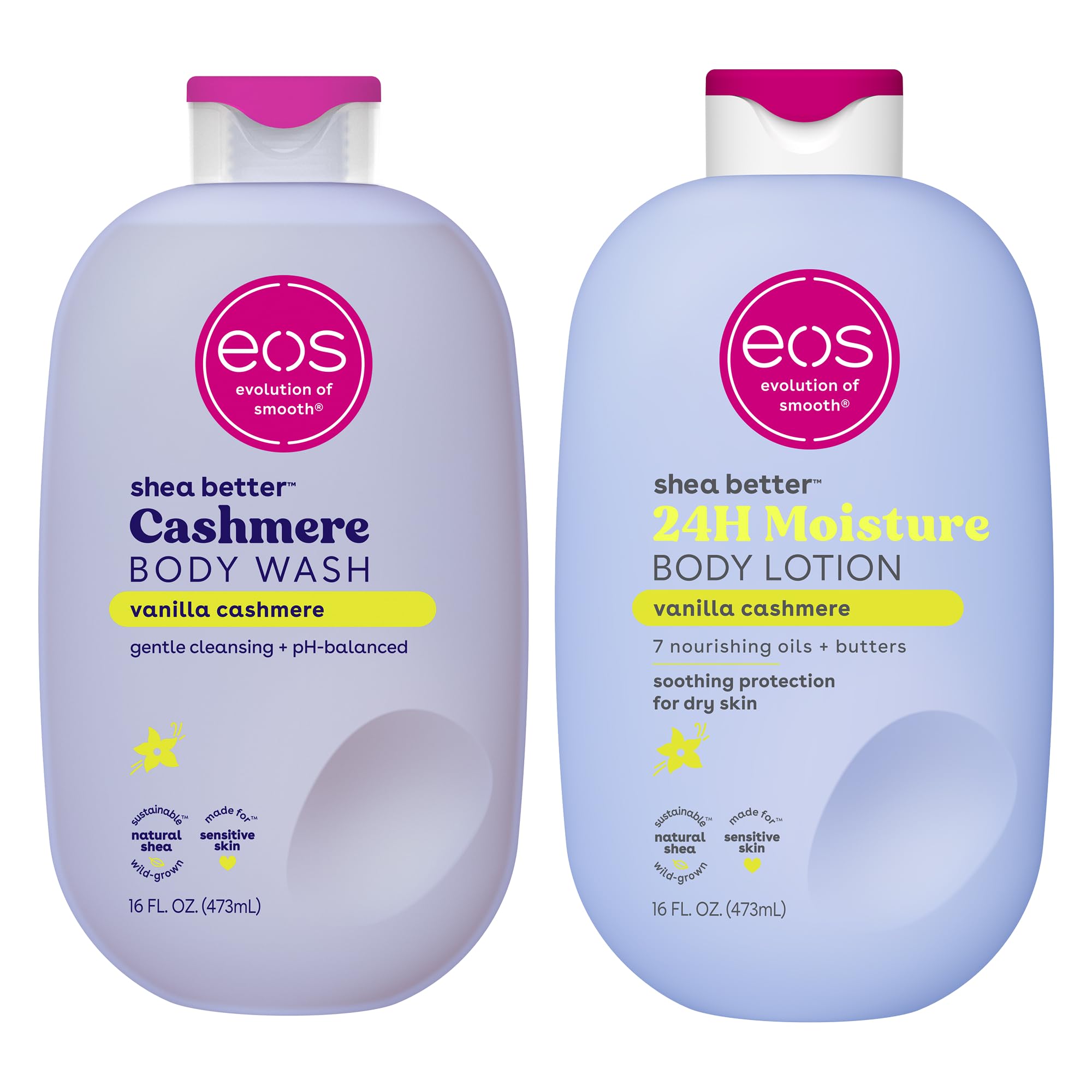 eos Shea Better Body Lotion Vanilla Cashmere, 24-Hour Moisture Skin Care, Lightweight & Non-Greasy, Natural Shea, Vegan, Vanilla Body Lotion, 16 fl oz