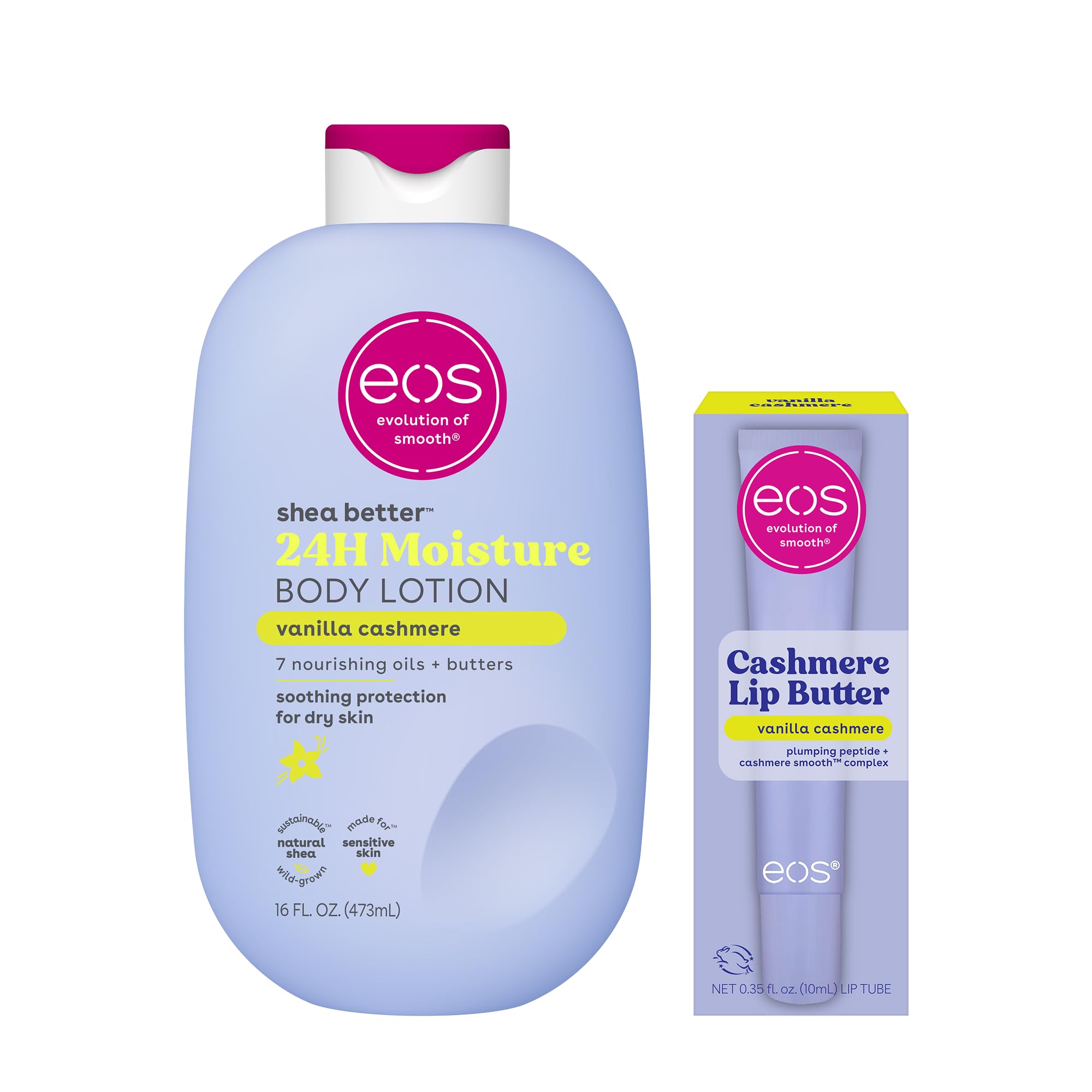 eos Shea Better Body Lotion Vanilla Cashmere, 24-Hour Moisture Skin Care, Lightweight & Non-Greasy, Natural Shea, Vegan, Vanilla Body Lotion, 16 fl oz