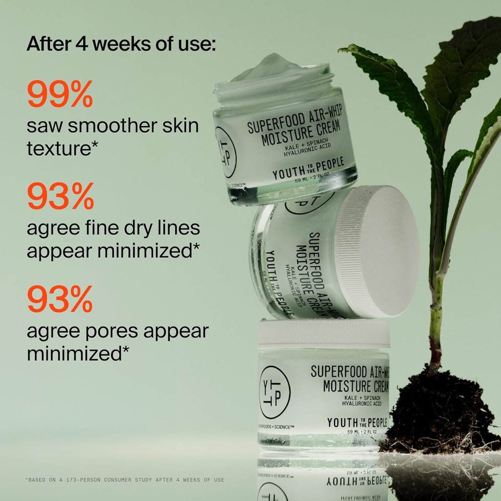 Youth To The People Superfood Air-Whip Moisture Cream Refill - Kale + Green Tea Hyaluronic Acid Face Moisturizer, Smooths + Hydrates Up to 48HR with Dewy Glow, Non-Greasy Lightweight Gel - 5.07 fl oz