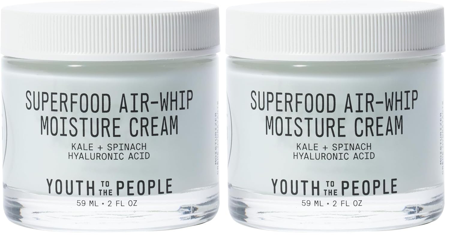 Youth To The People Superfood Air-Whip Moisture Cream - Kale + Green Tea Hyaluronic Acid Face Moisturizer, 48-HR Hydration with Dewy Glow, Non-Greasy Lightweight Gel, Makeup Primer, Non-comedogenic