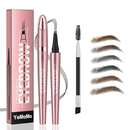 4-Tip Eyebrow Pen, Professional Makeup, 24Hr Wear, Waterproof, 6 Colors Available, Hair-Like Strokes, Rose Gold (2#Dark Coffee)