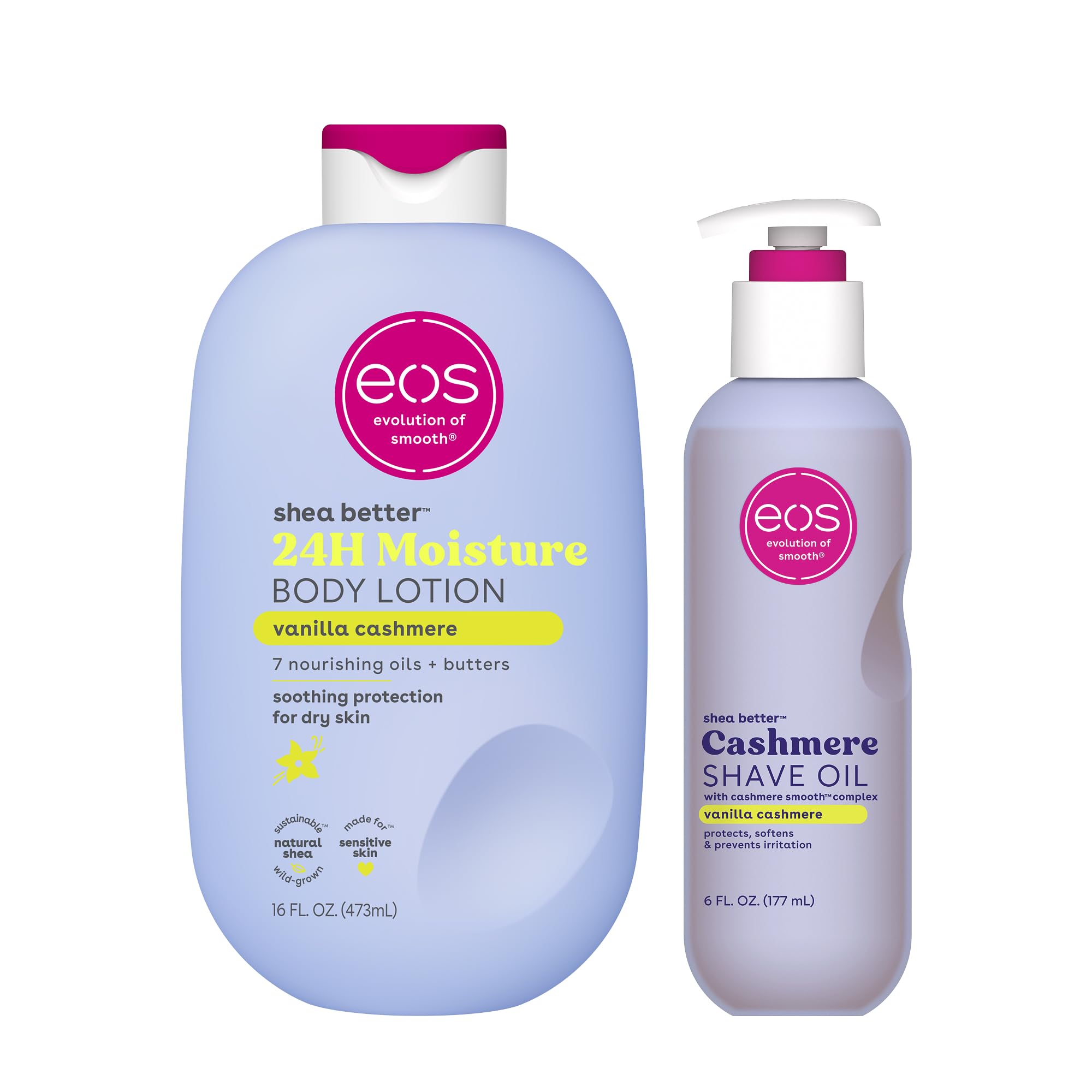 eos Shea Better Body Lotion Vanilla Cashmere, 24-Hour Moisture Skin Care, Lightweight & Non-Greasy, Natural Shea, Vegan, Vanilla Body Lotion, 16 fl oz