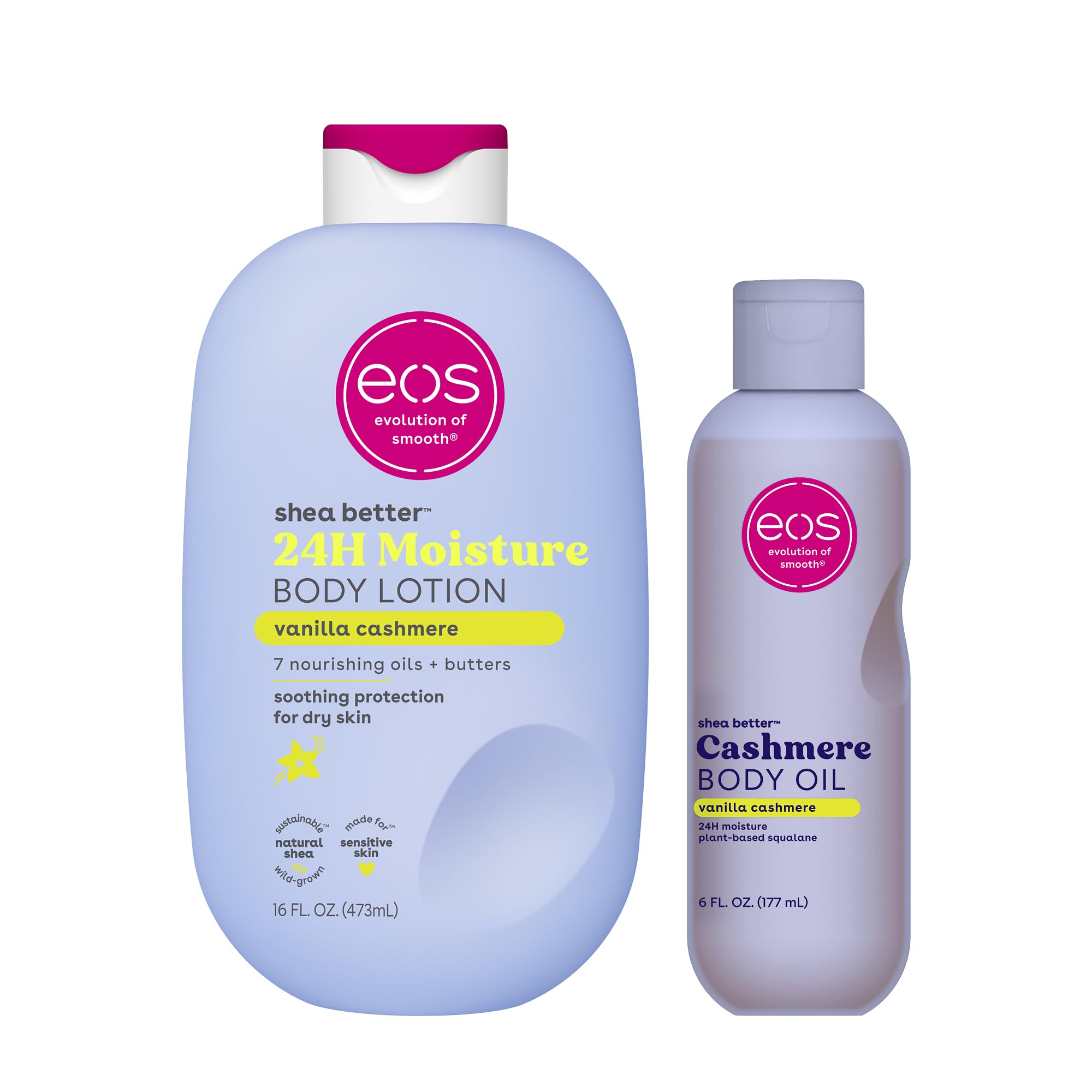 eos Shea Better Body Lotion Vanilla Cashmere, 24-Hour Moisture Skin Care, Lightweight & Non-Greasy, Natural Shea, Vegan, Vanilla Body Lotion, 16 fl oz