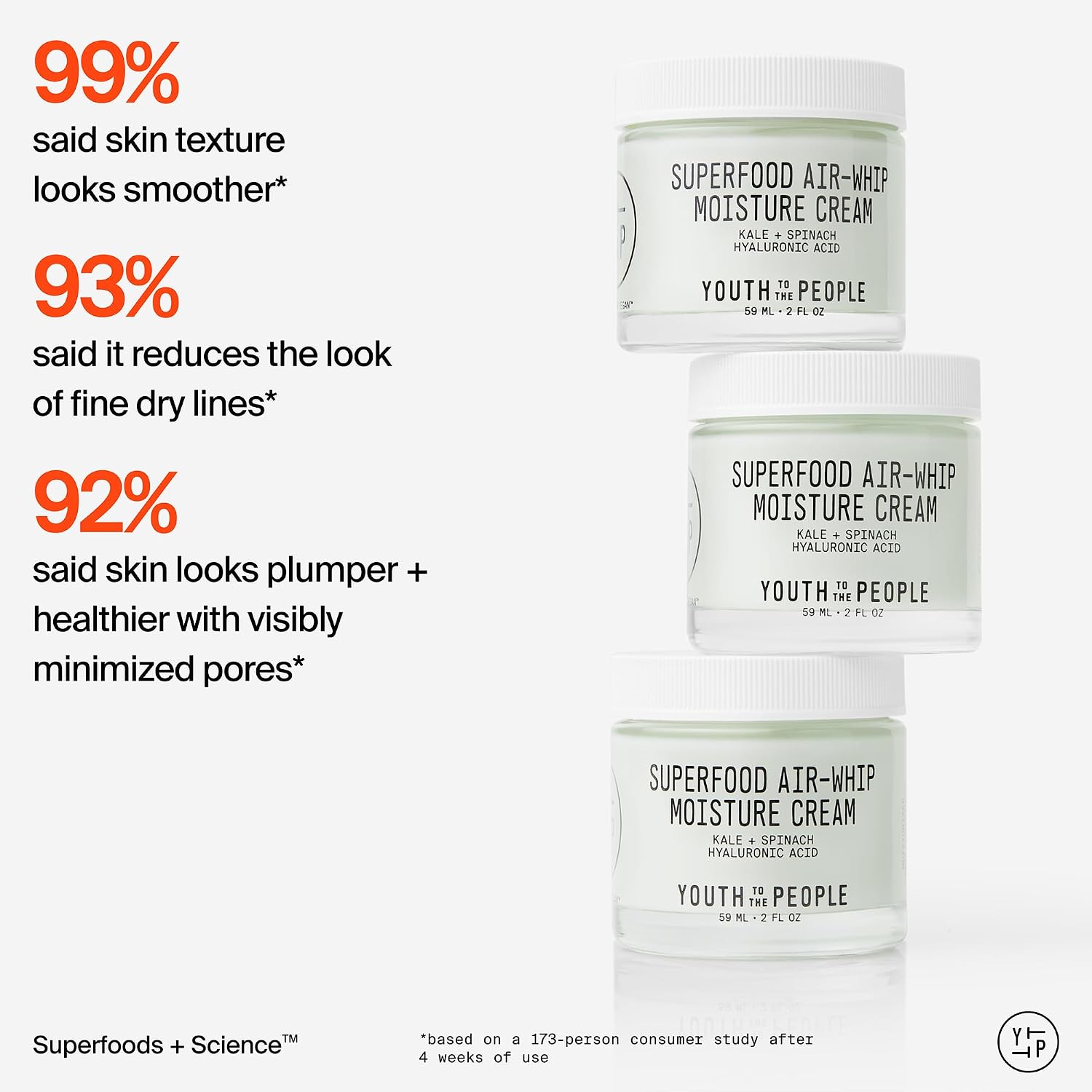 Youth To The People Superfood Air-Whip Moisture Cream - Kale + Green Tea Hyaluronic Acid Face Moisturizer, 48-HR Hydration with Dewy Glow, Non-Greasy Lightweight Gel, Makeup Primer, Non-comedogenic